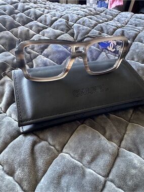Chanel Translucent Gray Rectangular Eyeglasses